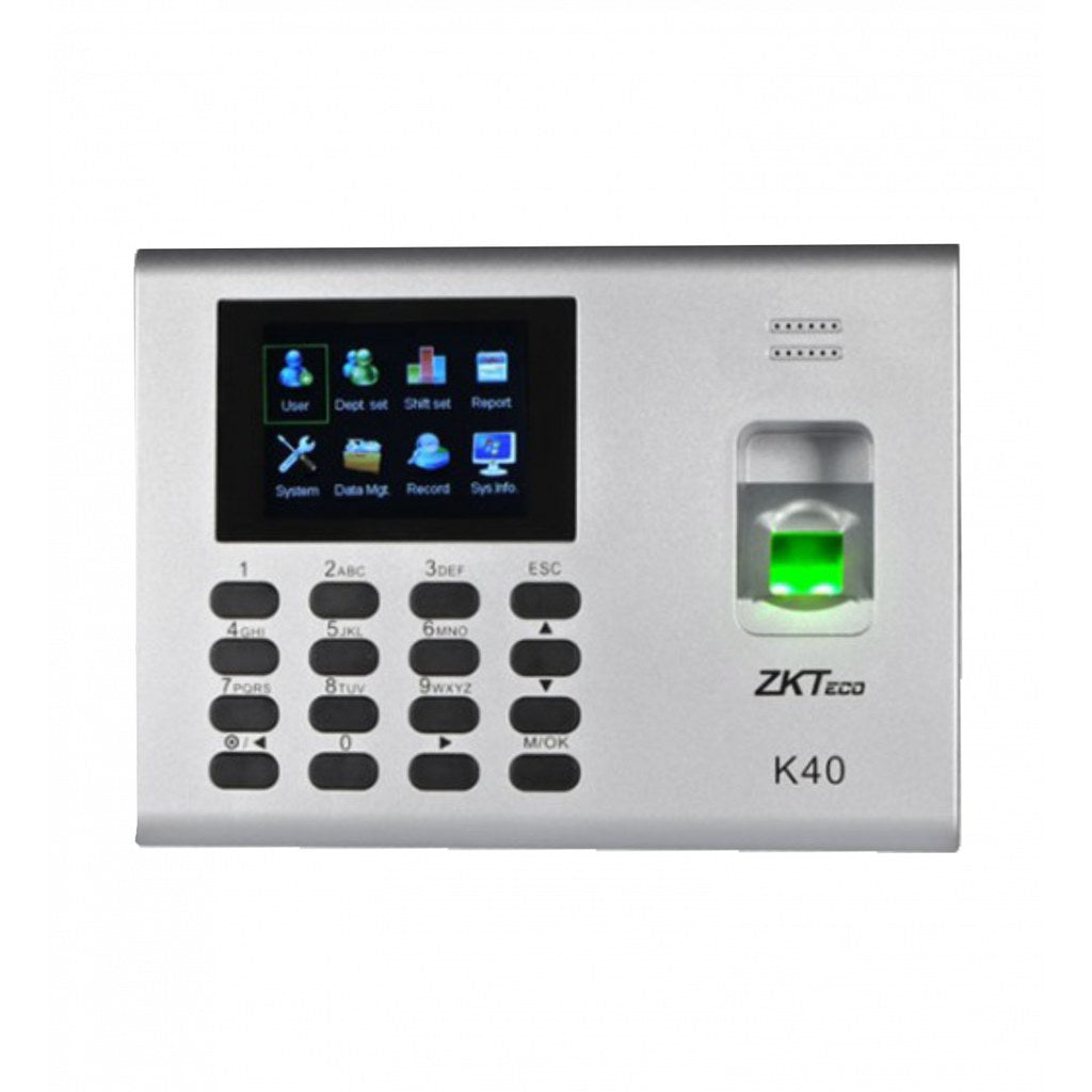 Terminal asistencia ZKTeco K40 Pro pantalla TFT en uso