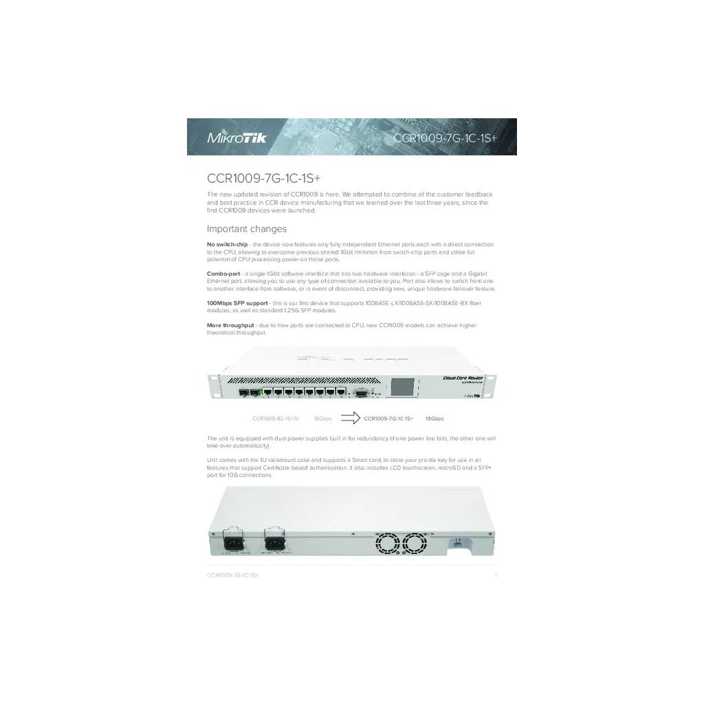 Router MikroTik CCR1009 detalle de SFP+