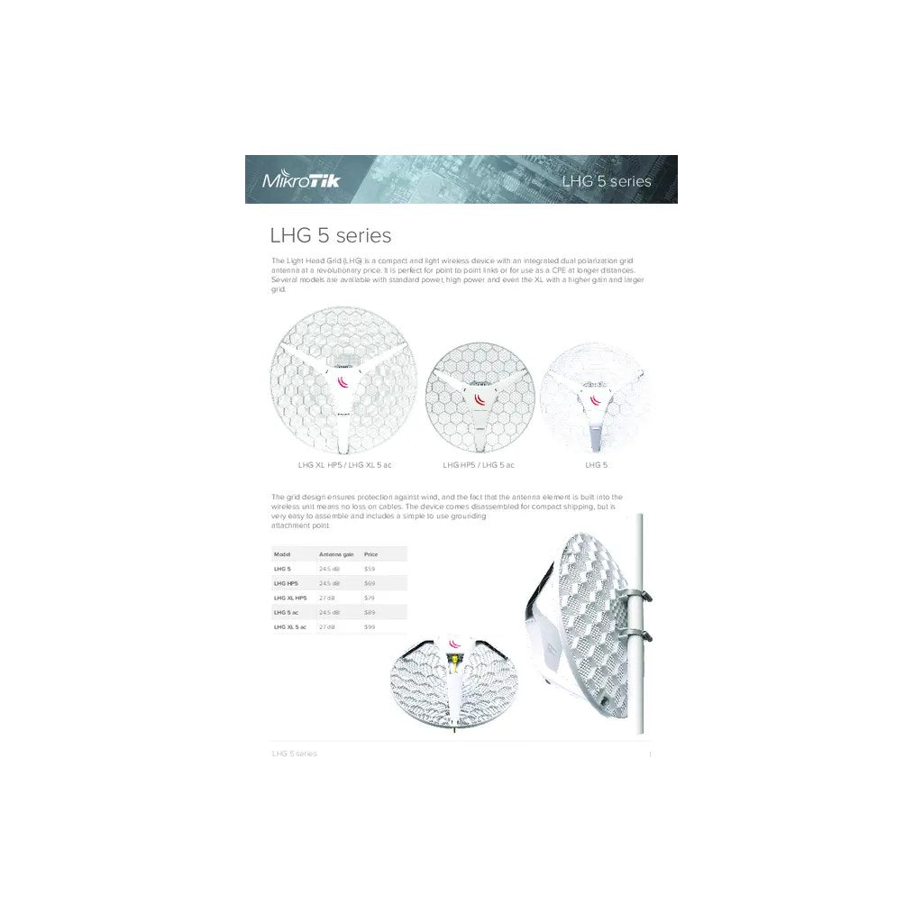 Antena MikroTik LHG 5 ac perfil con mastil
