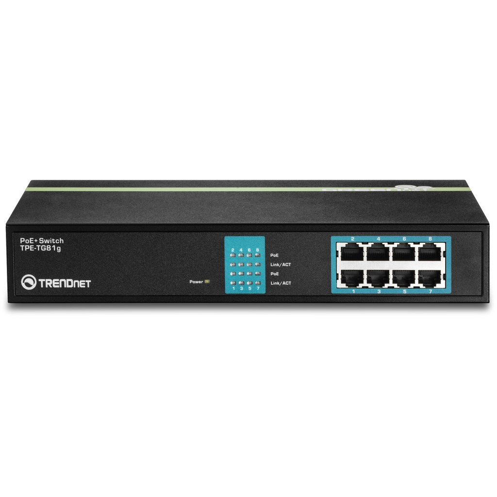 TRENDnet TPE-TG81g — Switch PoE+ 8 puertos Gigabit no gestionado rackeable 105W